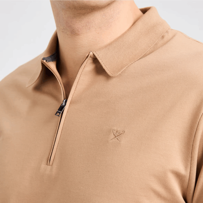 Camisa Hackett polo cremallera manga corta fit clásico Camel Beige - Imagen 3