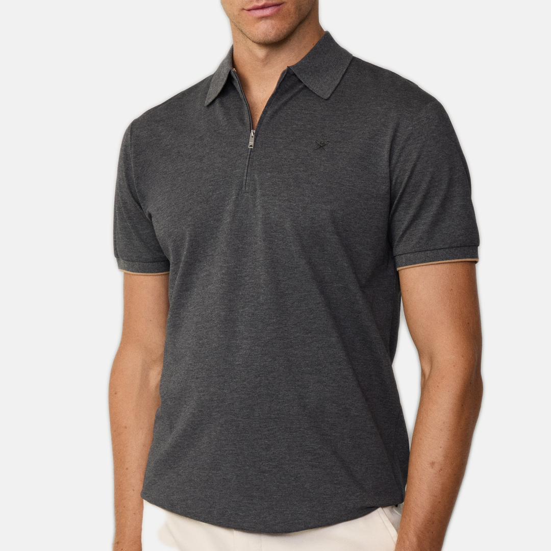 Camisa Hackett polo cremallera manga corta fit clásico Grey