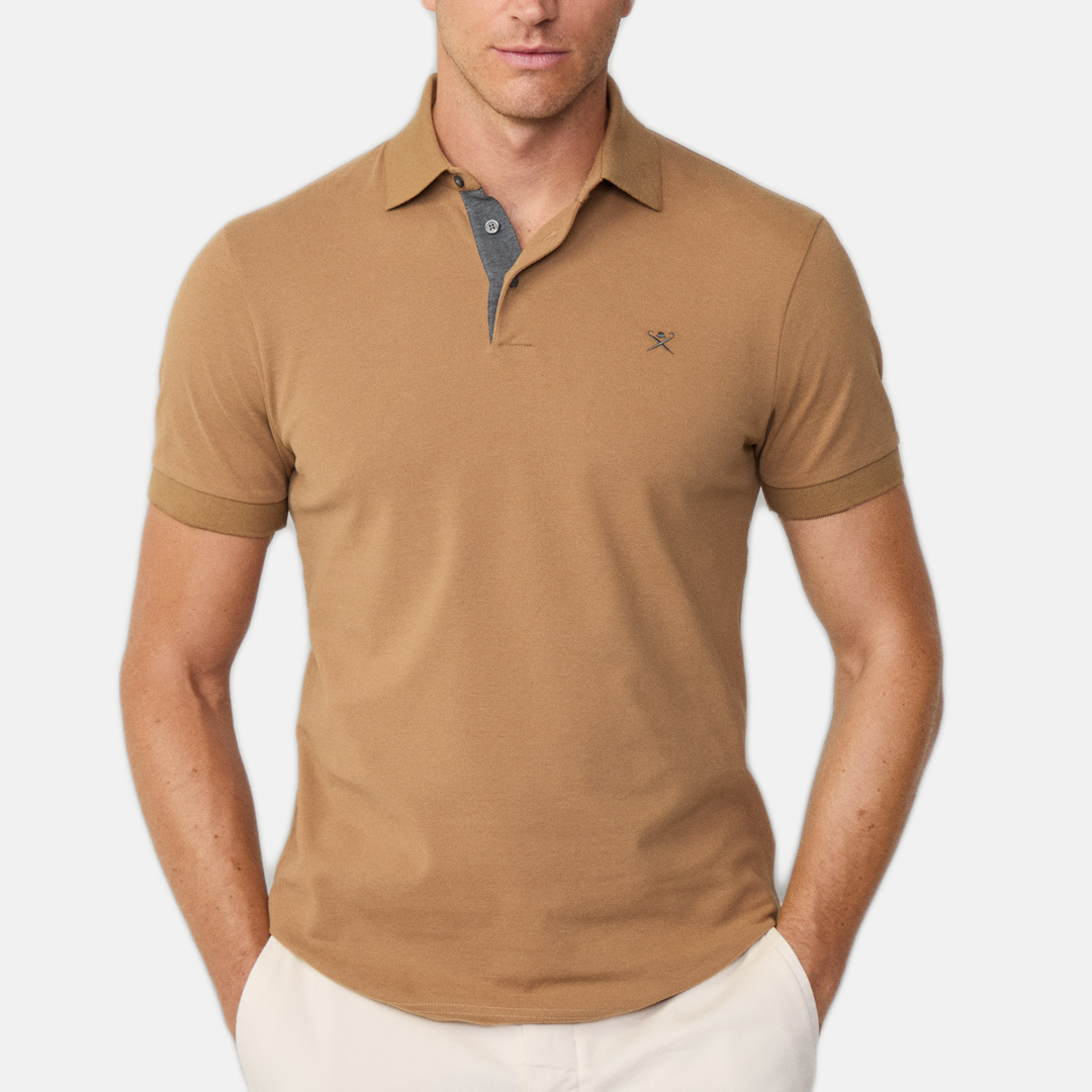 Camisa Hackett polo piqué fit tailored Camel Beige