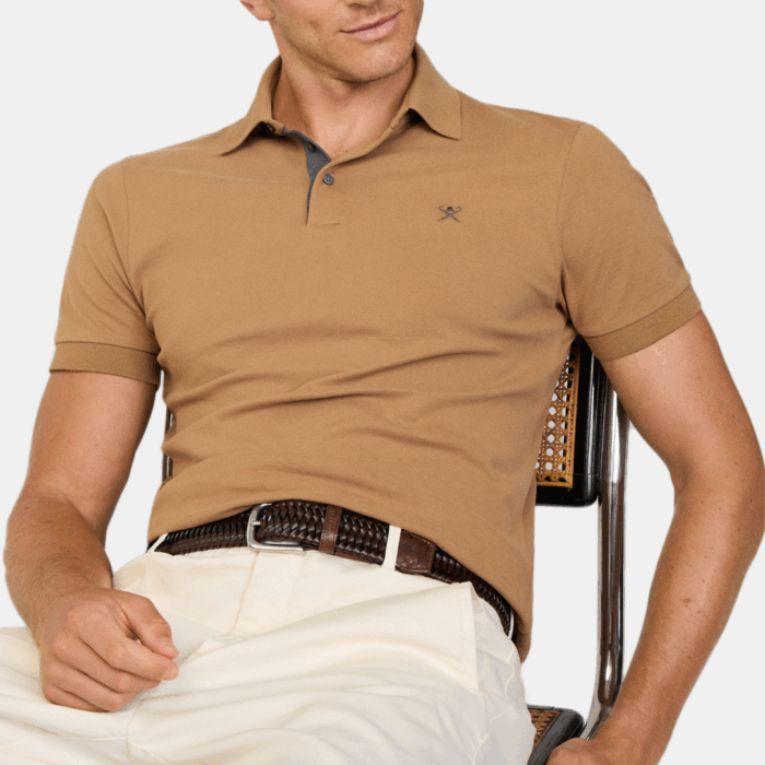 Camisa Hackett polo piqué fit tailored Camel Beige - Imagen 3