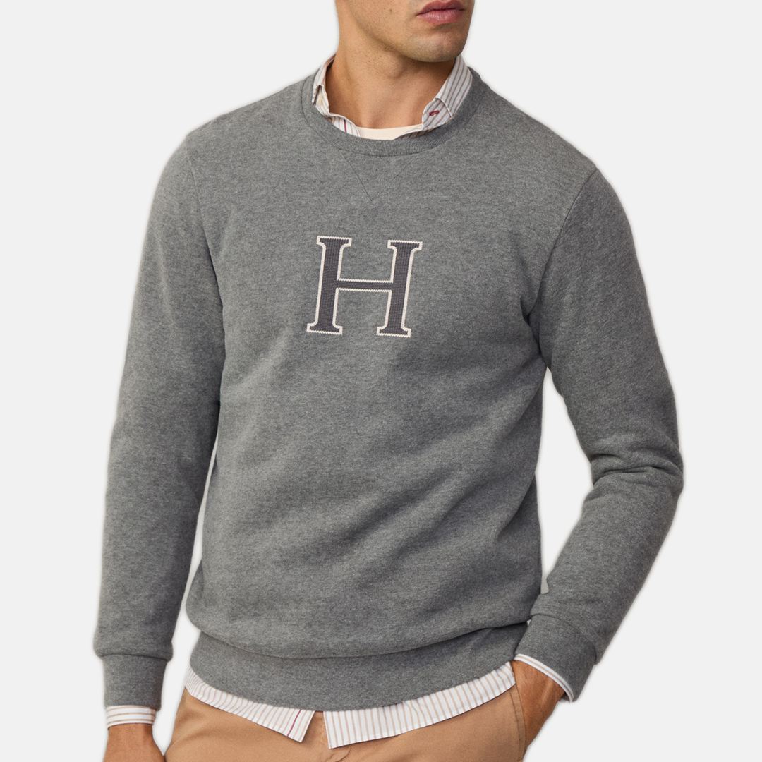 Sudadera Hackett cuello redondo con monograma Grey