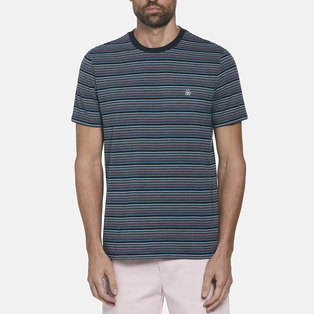 Camiseta Penguin Moda lisa algodon manga corta azul rayas