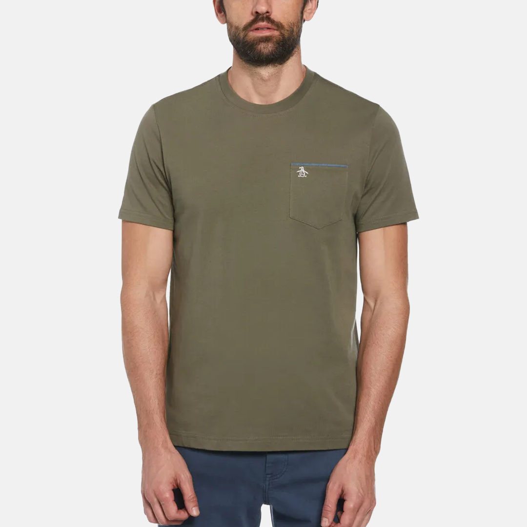 Camiseta Penguin Moda Lisa Con Bolsillos Verde