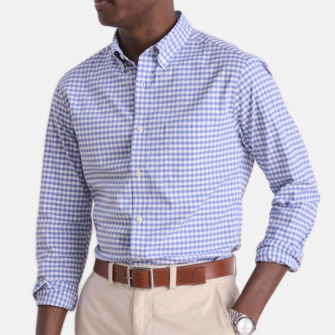 Camisa Vineyard Skysail Gingham Performance Cotton Shirt Blue