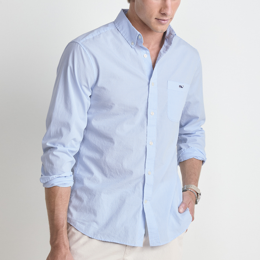 Camisa Vineyard Anegada Gingham Perfect Wash Poplin Jake Blue
