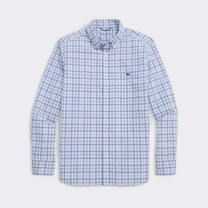Camisa Wayward Tattersall Featherweight Performance Aqua Haze