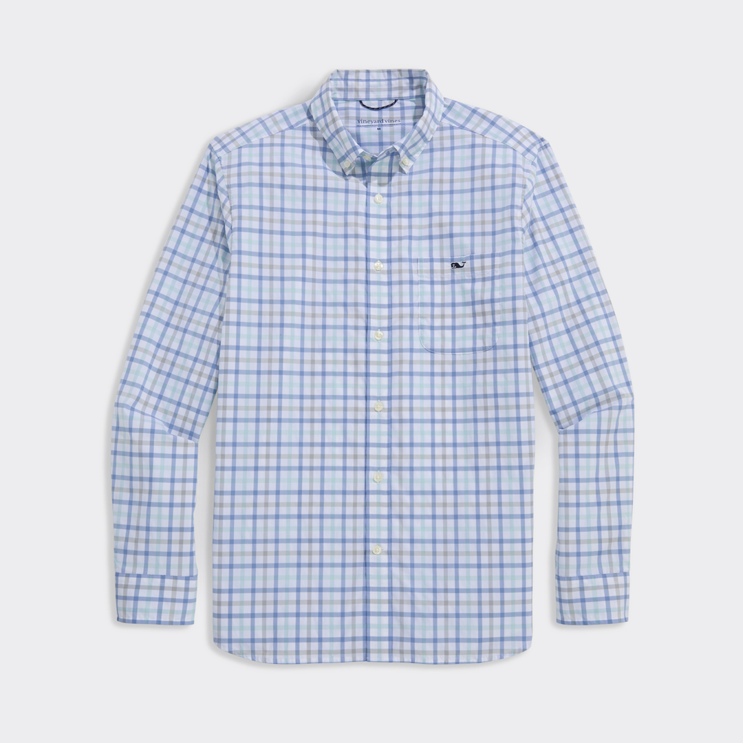 Camisa Wayward Tattersall Featherweight Performance Aqua Haze