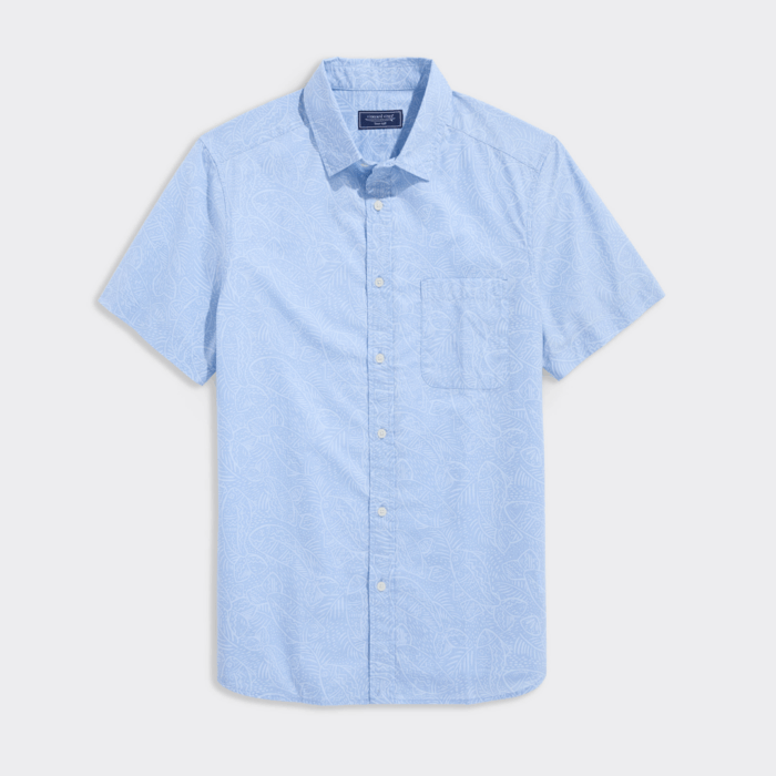 Camisa Vineyard Fish Lines Cotton Madras Short Sleeve Shirt