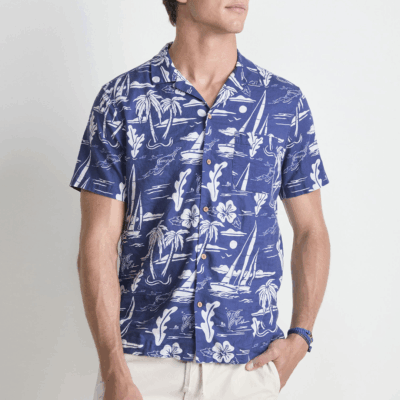 Camisa Vineyard Anguilla Scenic Linen Blend Short-Sleeve Cabana