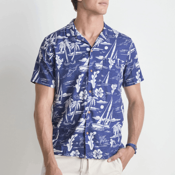 Camisa Vineyard Anguilla Scenic Linen Blend Short-Sleeve Cabana