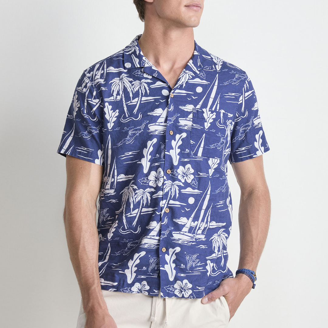 Camisa Vineyard Anguilla Scenic Linen Blend Short-Sleeve Cabana