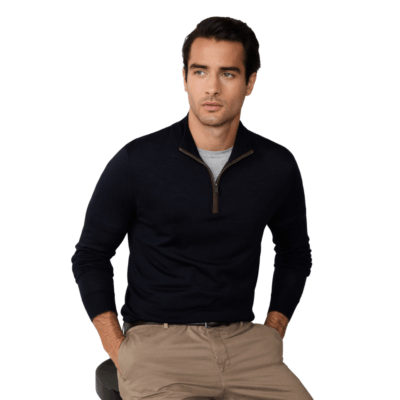 Merino wool-silk quarter zip jumper midnight blue