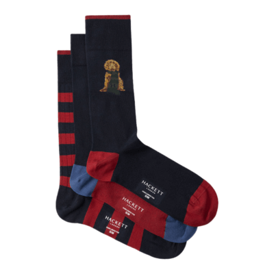 Pack of three patterned combed cotton harry socks (Inks blue, Granite Grey)