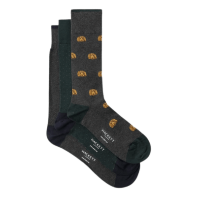 Three pack combed cotton multi harry socks (Emerald Green, Ink blue)