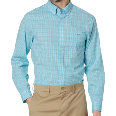 Camisa cuadriculada manga larga mist blue