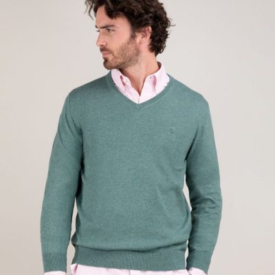 Sueter cuello v el ganso verde oscuro